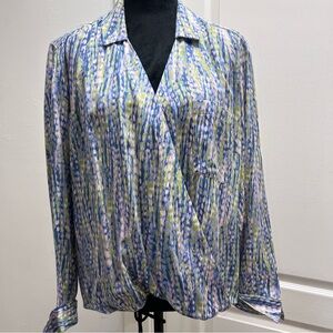 Anthropologie Pilcro Tisha Surplice Top Size:M Women's Color:  Blue Long Sleeve